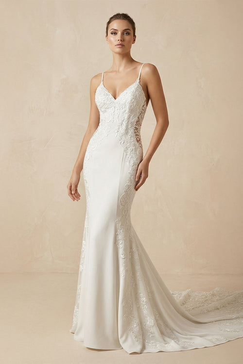 Lace Cami Strap Mermaid Wedding Dress in Ivory - SHE IS ME Wedding Dresses