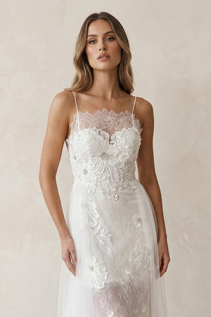 Lace Cami Strap Sheath Floral Embroidery Wedding Dress in Ivory - SHE IS ME Wedding Dresses