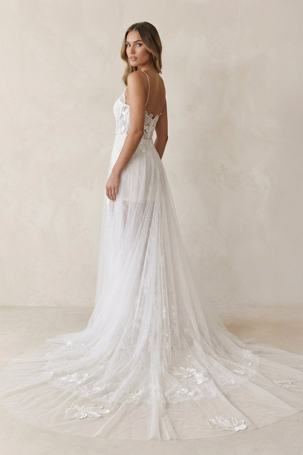 Lace Cami Strap Sheath Floral Embroidery Wedding Dress in Ivory - SHE IS ME Wedding Dresses