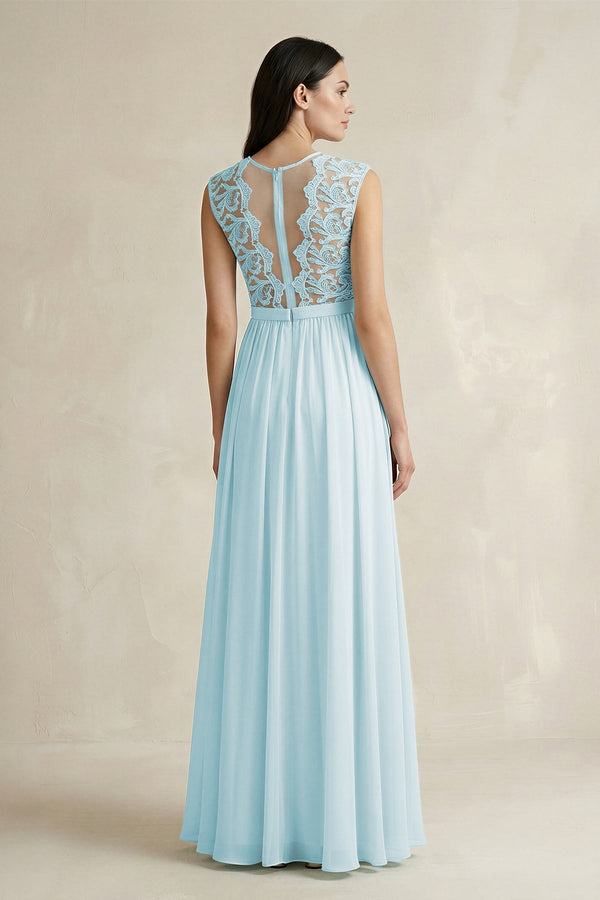 Lace Chiffon A-Line Round Neck Bridesmaid Dress in Sky Blue - SHE IS ME BRIDESMAID DRESSES