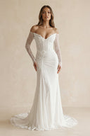 Lace Floral Corset Off - the - Shoulder Wedding Dress in Ivory - SHE IS ME Wedding Dresses