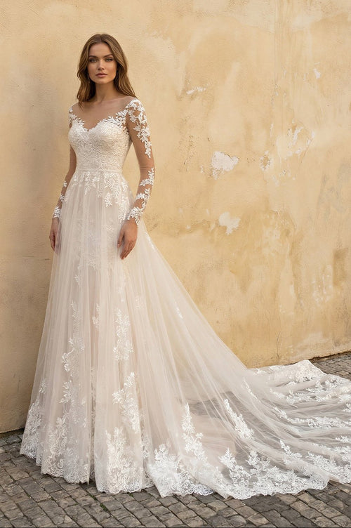Long Sleeves Mermaid Lace Wedding Dress in Ivory - SHE IS ME Wedding Dresses