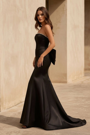 Mermaid Bow Gown With Pearls in Black - SHE IS ME