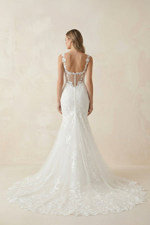 Mermaid Lace V Neck Wedding Dress in White - SHE IS ME Wedding Dresses