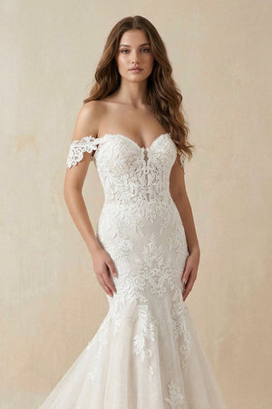 Mermaid Off The Shoulder Lace Wedding Dress - SHE IS ME Wedding Dresses