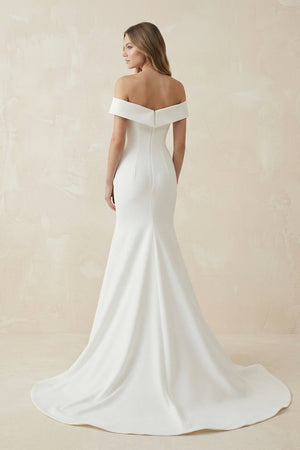 Mermaid Satin Off The Shoulder Wedding Dress in White - SHE IS ME Wedding Dresses