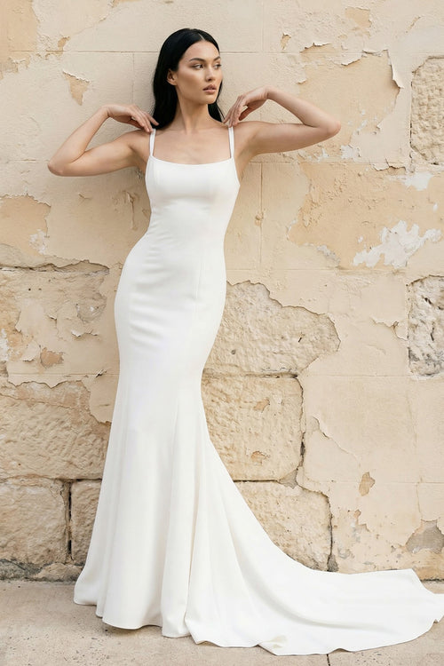 Mermaid Scoop Neck Backless Satin Wedding Dresses - SHE IS ME Wedding Dresses