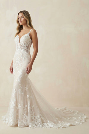Mermaid Spaghetti Straps Lace Wedding Dress in White and Nude - SHE IS ME Wedding Dresses