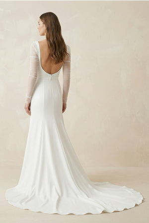 Mermaid Square Neck Long Sleeves Satin Wedding Dresses - SHE IS ME Wedding Dresses