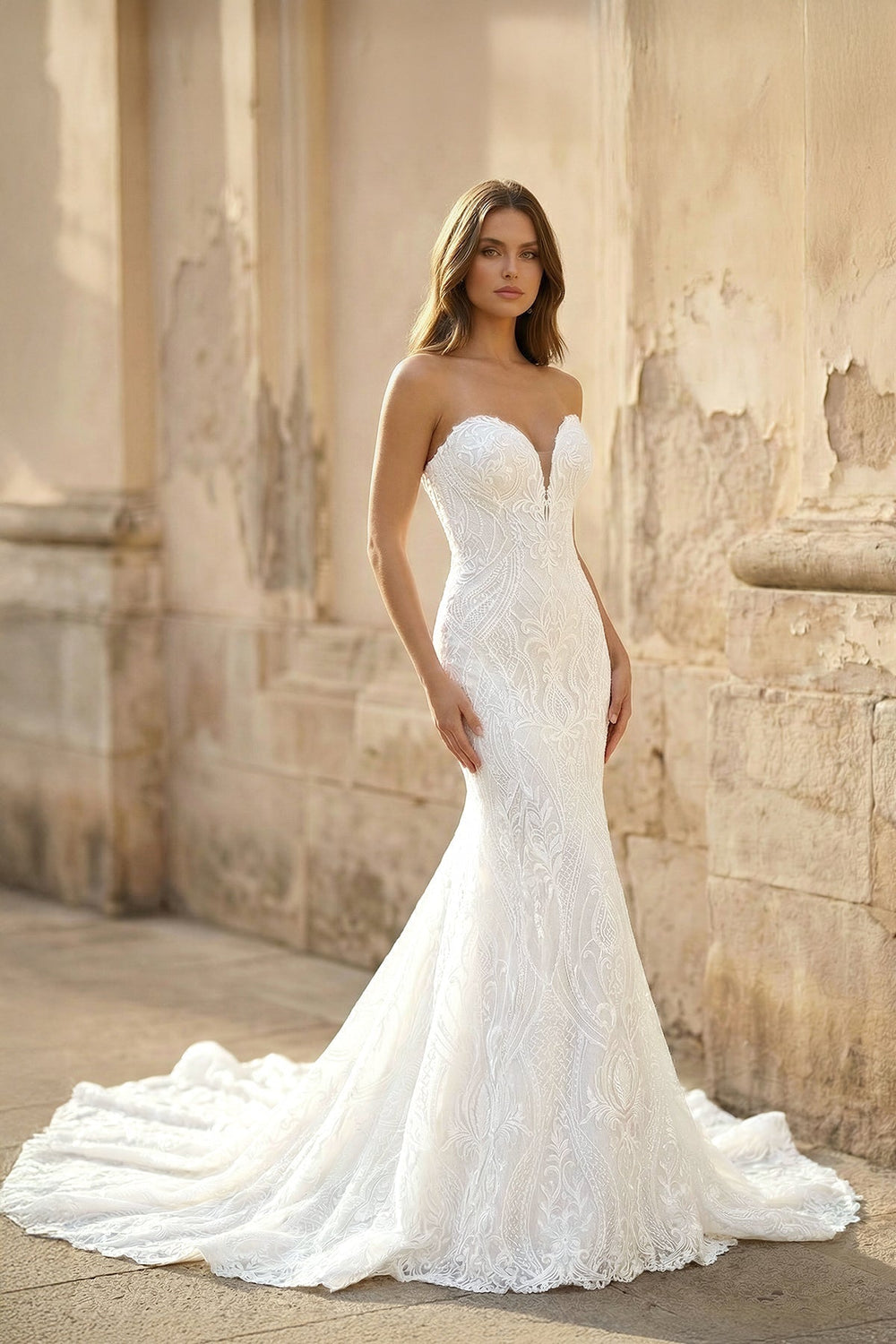 Mermaid Strapless Lace Wedding Dress in Ivory - SHE IS ME Wedding Dresses