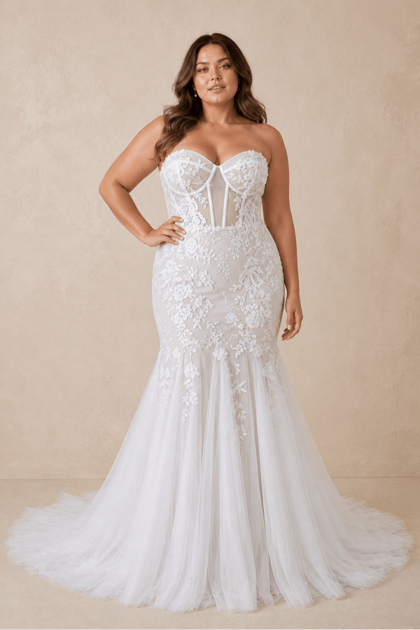 Mermaid Sweetheart Lace Corset Wedding Dresses in White - SHE IS ME Wedding Dresses