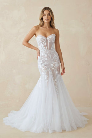 Mermaid Sweetheart Sleeveless Lace Wedding Dresses in White - SHE IS ME Wedding Dresses