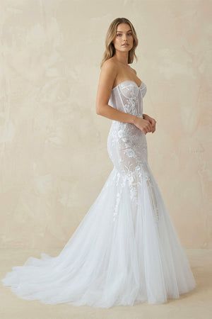 Mermaid Sweetheart Sleeveless Lace Wedding Dresses in White - SHE IS ME Wedding Dresses