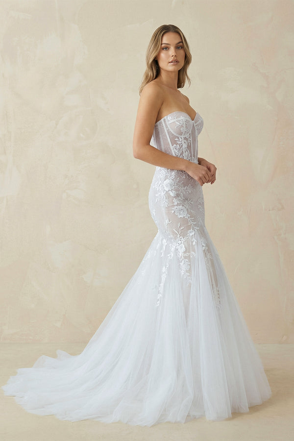 Mermaid Sweetheart Sleeveless Lace Wedding Dresses in White - SHE IS ME Wedding Dresses
