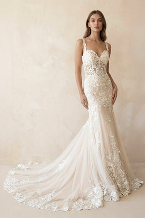 Mermaid Sweetheart Tulle Wedding Dress in White and Nude - SHE IS ME Wedding Dresses