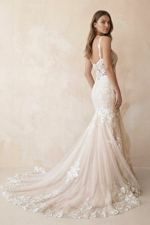 Mermaid Sweetheart Tulle Wedding Dress in White and Nude - SHE IS ME Wedding Dresses