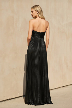Metallic Strapless Maxi Dress With Slit in Black - SHE IS ME