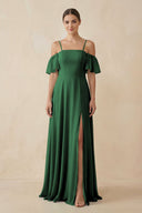 Off - the - Shoulder A - Line Chiffon Bridesmaid Dress in Dark Green - SHE IS ME Bridesmaid Dresses