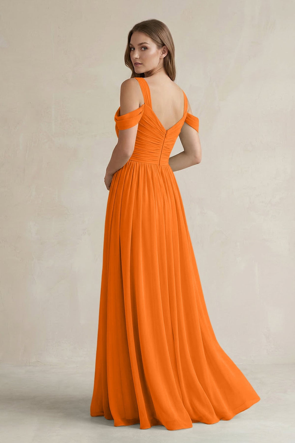 Off - the - Shoulder A - Line Chiffon Bridesmaid Dress With Slit in Cinnamon - SHE IS ME Bridesmaid Dresses