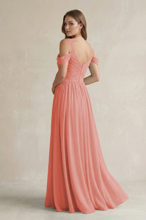 Off - the - Shoulder A - Line Chiffon Bridesmaid Dress With Slit in Mulberry - SHE IS ME Bridesmaid Dresses