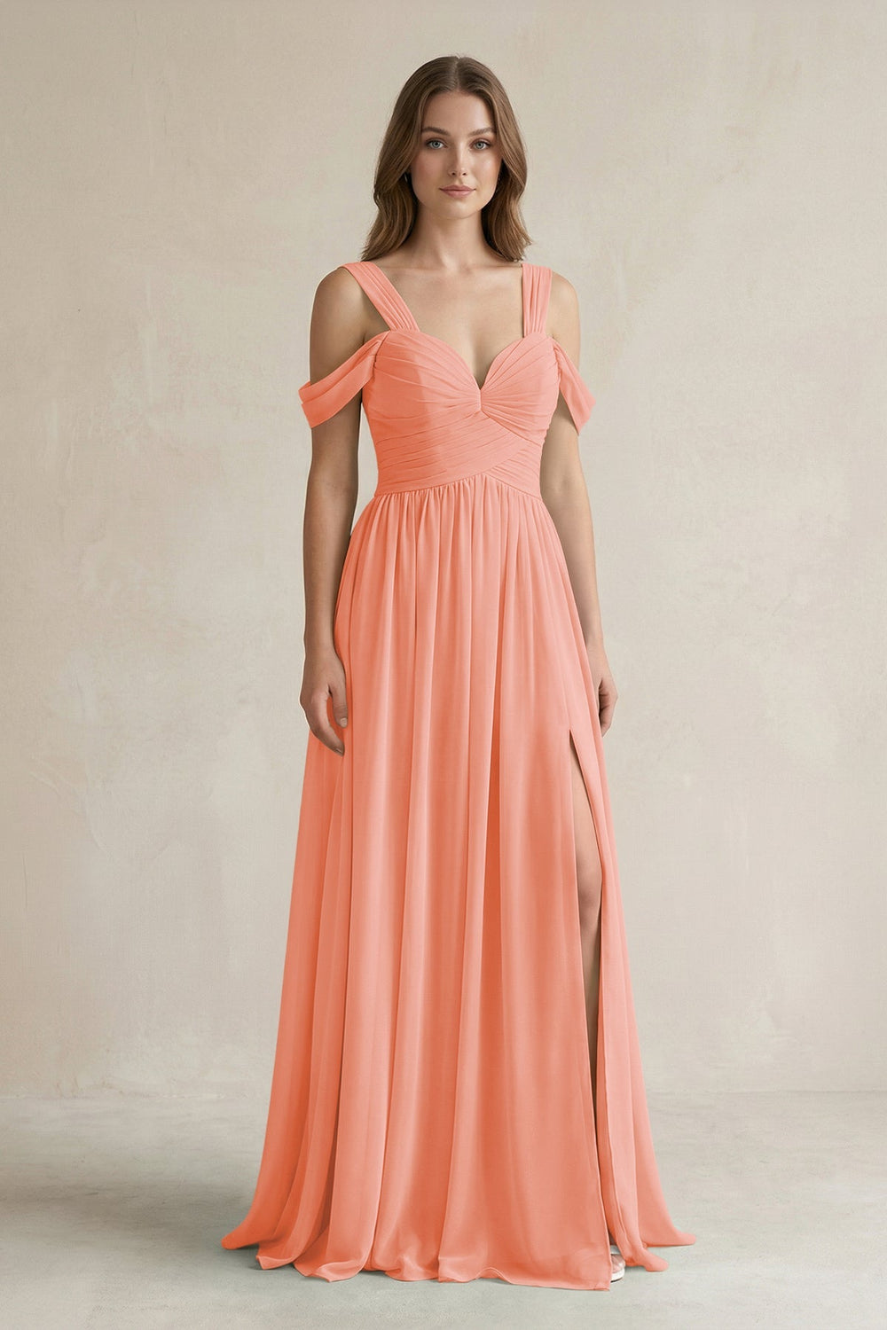 Off - the - Shoulder A - Line Chiffon Bridesmaid Dress With Slit in Rosette - SHE IS ME Bridesmaid Dresses