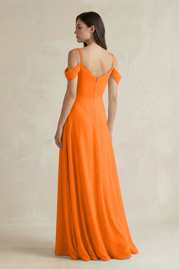 Off - the - Shoulder Chiffon A - Line Bridesmaid Dress in Cinnamon - SHE IS ME Bridesmaid Dresses