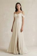 Off - the - Shoulder Chiffon A - Line Bridesmaid Dress in Dove Gray - SHE IS ME Bridesmaid Dresses