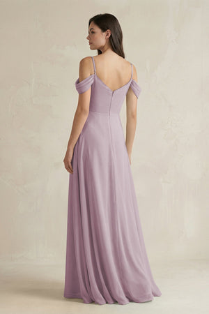 Off - the - Shoulder Chiffon A - Line Bridesmaid Dress in Dusk - SHE IS ME Bridesmaid Dresses