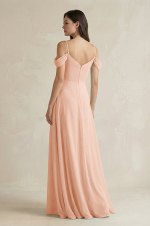 Off - the - Shoulder Chiffon A - Line Bridesmaid Dress in English Rose - SHE IS ME Bridesmaid Dresses