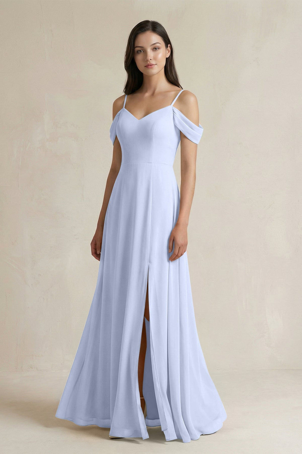 Off - the - Shoulder Chiffon A - Line Bridesmaid Dress in Ice - SHE IS ME Bridesmaid Dresses