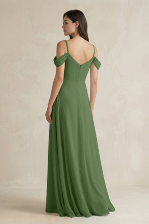 Off - the - Shoulder Chiffon A - Line Bridesmaid Dress in Moss - SHE IS ME Bridesmaid Dresses