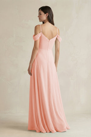 Off - the - Shoulder Chiffon A - Line Bridesmaid Dress in Rose Petal - SHE IS ME Bridesmaid Dresses