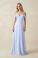 Off - the - Shoulder Chiffon A - Line Maxi Bridesmaid Dress in Ice - SHE IS ME Bridesmaid Dresses
