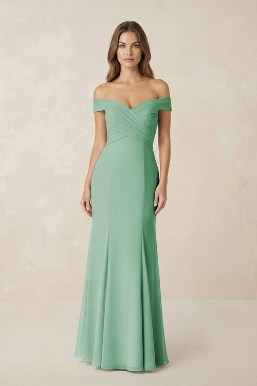 Off - the Shoulder Mermaid Chiffon Bridesmaid Dress - SHE IS ME Bridesmaid Dresses