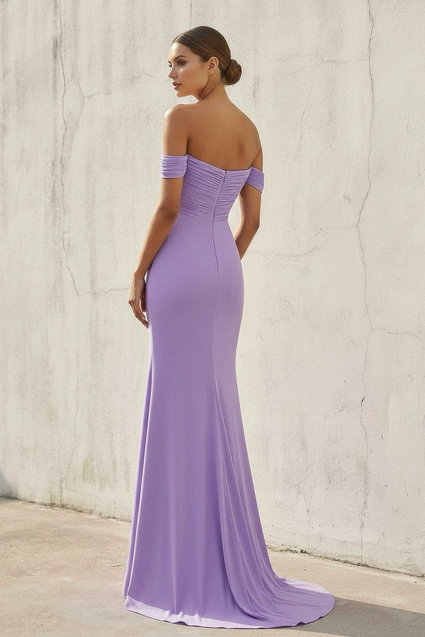 Off The Shoulder Ruched Gown in Lavender - SHE IS ME