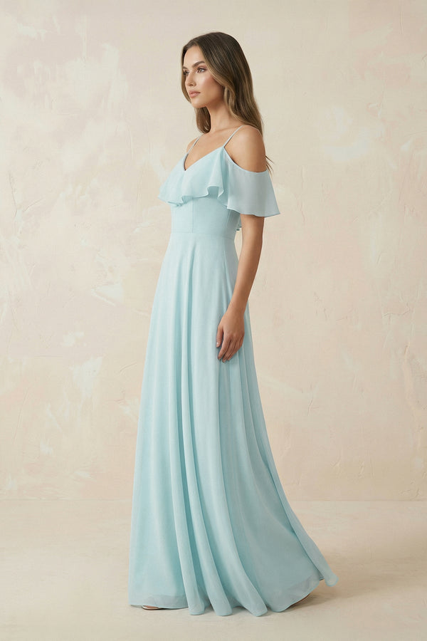 Off - the - Shoulder Ruffled A - Line Chiffon Bridesmaid Dress - SHE IS ME Bridesmaid Dresses