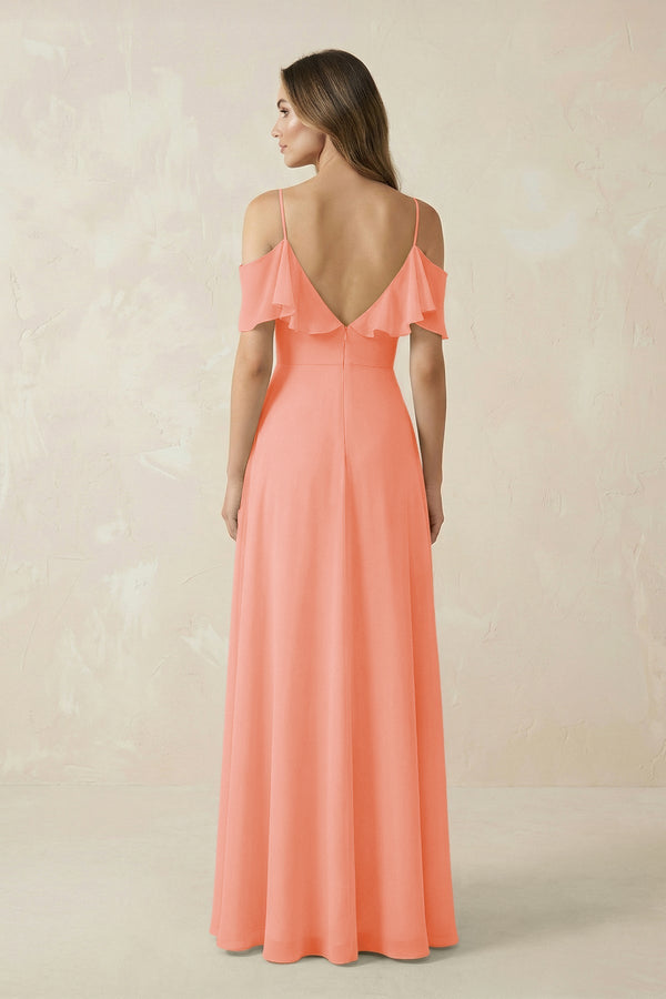 Off - the - Shoulder Ruffled A - Line Chiffon Bridesmaid Dress in Rosette - SHE IS ME Bridesmaid Dresses