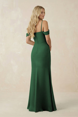 Off - the - Shoulder Sheath Chiffon Ruched Bridesmaid Dress in Dark Green - SHE IS ME Bridesmaid Dresses
