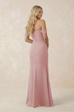 Off - the - Shoulder Sheath Chiffon Ruched Bridesmaid Dress in Dusty Rose - SHE IS ME Bridesmaid Dresses
