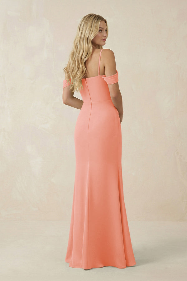 Off - the - Shoulder Sheath Chiffon Ruched Bridesmaid Dress in Rosette - SHE IS ME Bridesmaid Dresses