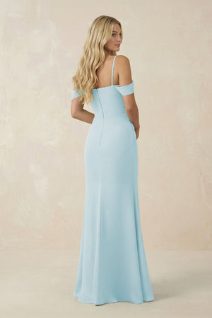 Off - the - Shoulder Sheath Chiffon Ruched Bridesmaid Dress in Sky Blue - SHE IS ME Bridesmaid Dresses