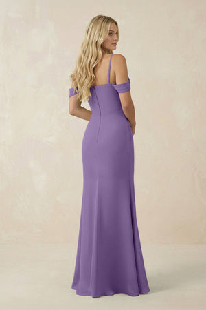 Off - the - Shoulder Sheath Chiffon Ruched Bridesmaid Dress in Tahiti - SHE IS ME Bridesmaid Dresses