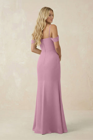 Off - the - Shoulder Sheath Chiffon Ruched Bridesmaid Dress in Vintage Mauve - SHE IS ME Bridesmaid Dresses