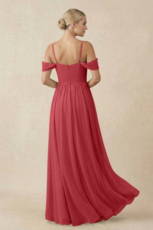 Off - the - Shoulder Sweetheart A - Line Chiffon Bridesmaid Dress in Merlot - SHE IS ME Bridesmaid Dresses
