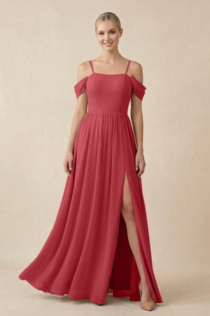 Off - the - Shoulder Sweetheart A - Line Chiffon Bridesmaid Dress in Merlot - SHE IS ME Bridesmaid Dresses