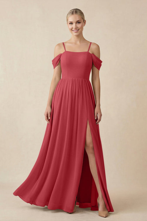 Off - the - Shoulder Sweetheart A - Line Chiffon Bridesmaid Dress in Merlot - SHE IS ME Bridesmaid Dresses