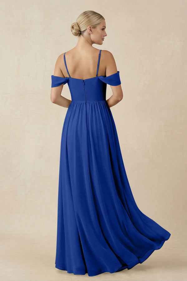 Off - the - Shoulder Sweetheart A - Line Chiffon Bridesmaid Dress in Royal Blue - SHE IS ME Bridesmaid Dresses