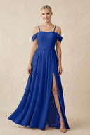 Off - the - Shoulder Sweetheart A - Line Chiffon Bridesmaid Dress in Royal Blue - SHE IS ME Bridesmaid Dresses