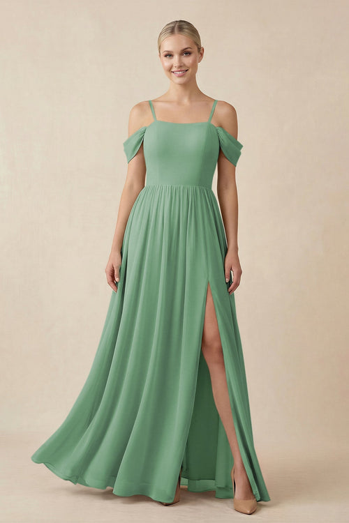 Off - the - Shoulder Sweetheart A - Line Chiffon Bridesmaid Dress in Sea Glass - SHE IS ME Bridesmaid Dresses