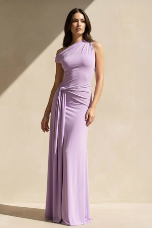 One Shoulder Draped Maxi Dress in Lavender - SHE IS ME